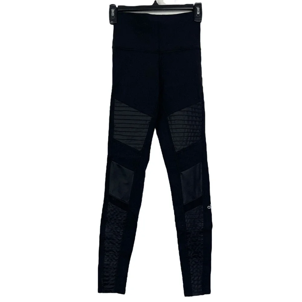 Alo Yoga Womens XS Moto Leggings Black High Rise Quilted Activewear